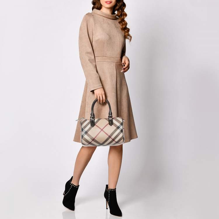 Pre Owned Burberry Beige Nova Check Canvas Bowling Bag