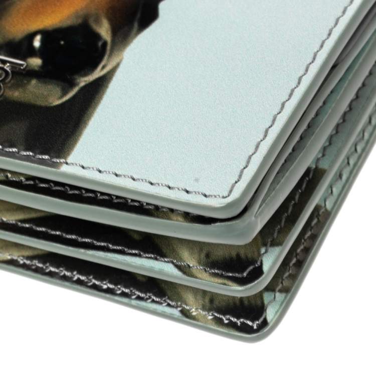 Pre Owned Burberry Light Blue/Brown Leather Bambi Card Case on Detachable Chain
