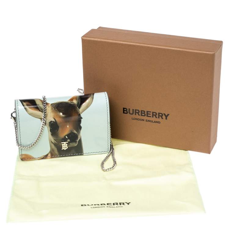 Pre Owned Burberry Light Blue/Brown Leather Bambi Card Case on Detachable Chain