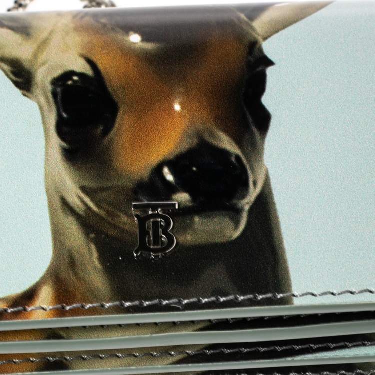 Pre Owned Burberry Light Blue/Brown Leather Bambi Card Case on Detachable Chain