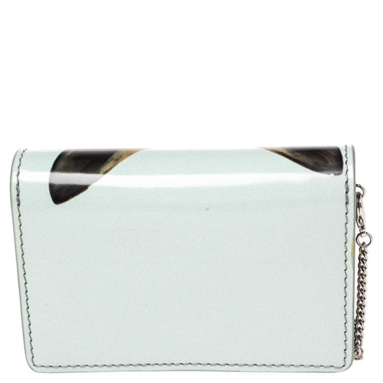 Pre Owned Burberry Light Blue/Brown Leather Bambi Card Case on Detachable Chain