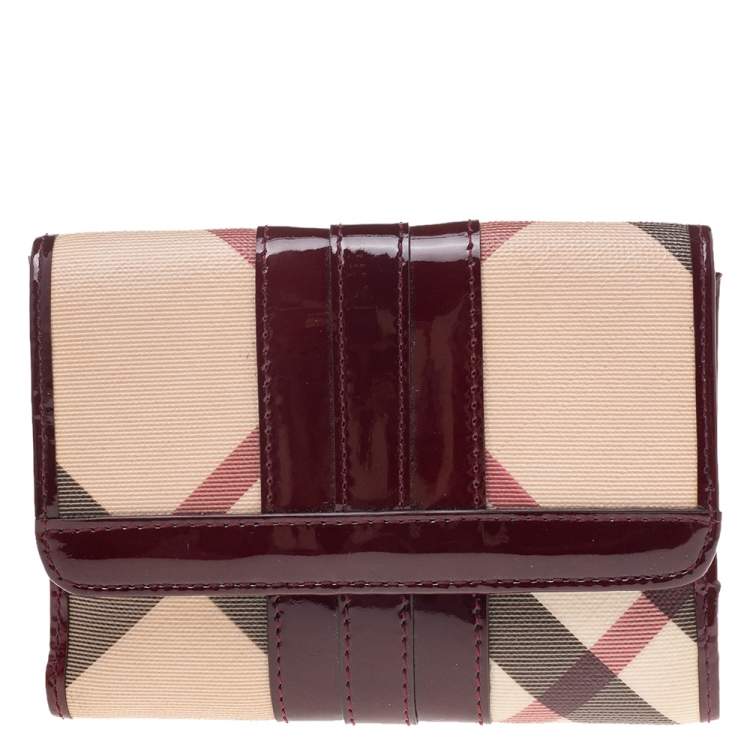 Burberry Burgundy/Beige Nova Check PVC and Patent Leather French Wallet  Burberry | TLC