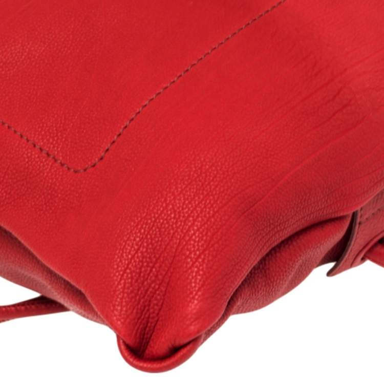 Pre Owned Burberry Red Pebbled Leather Drawstring Sling Backpack