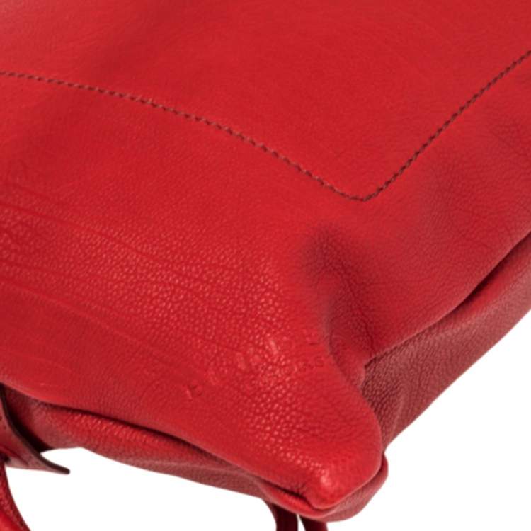 Pre Owned Burberry Red Pebbled Leather Drawstring Sling Backpack