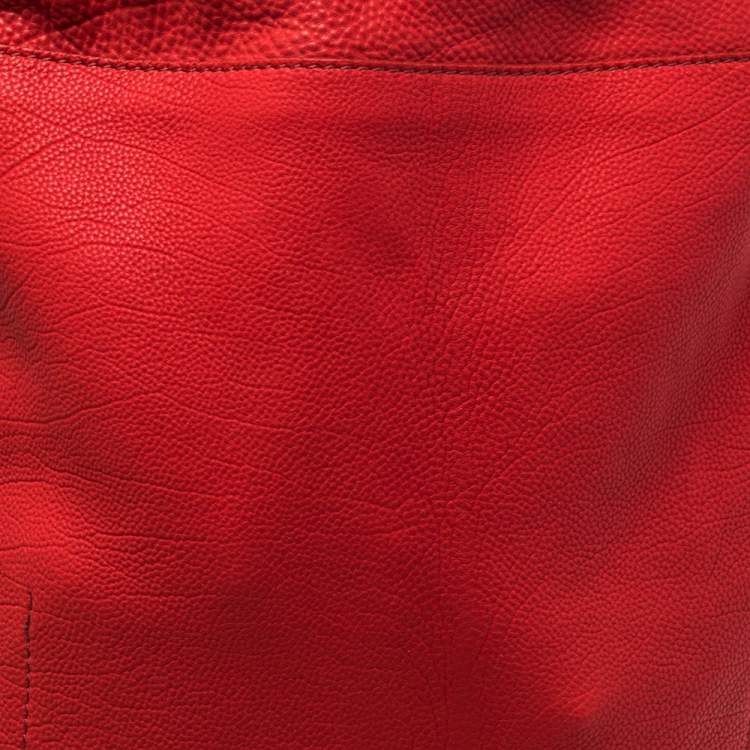 Pre Owned Burberry Red Pebbled Leather Drawstring Sling Backpack