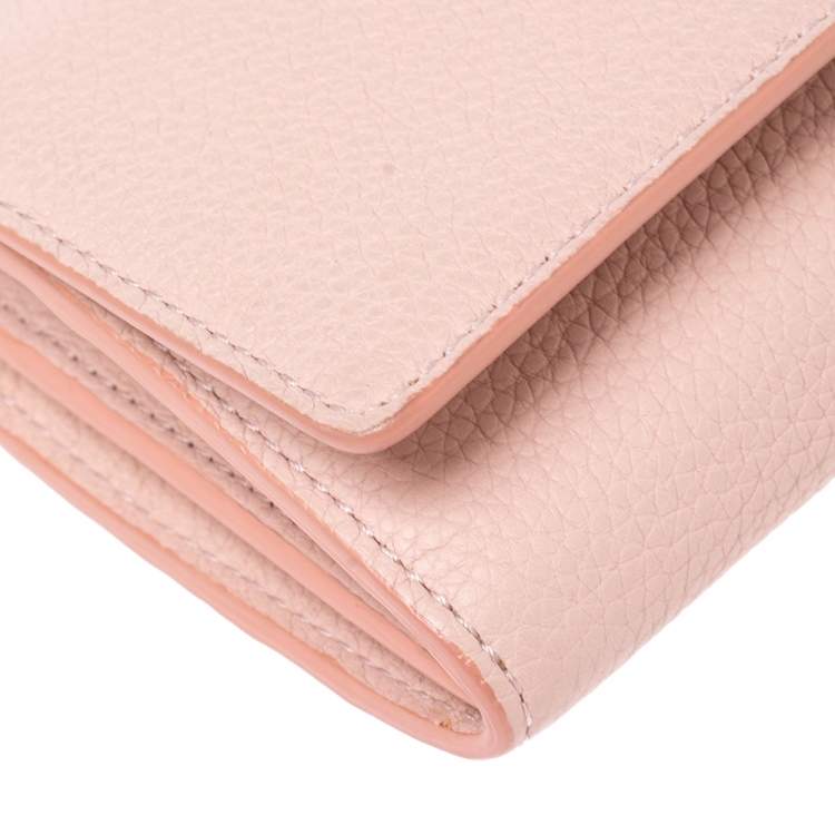 Pre Owned Burberry Light Pink Grained Leather Henley Wallet on Chain