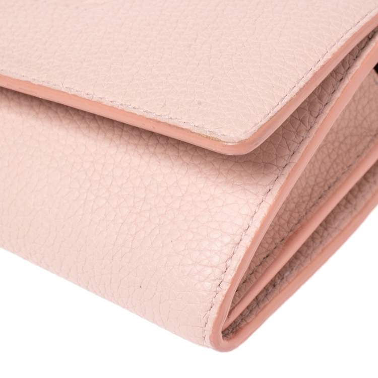 Pre Owned Burberry Light Pink Grained Leather Henley Wallet on Chain