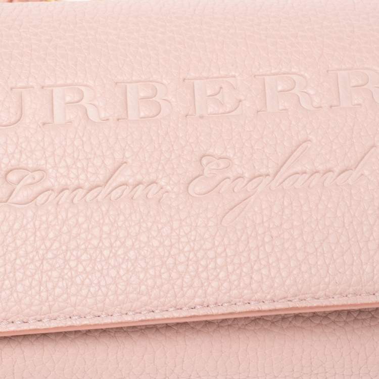 Pre Owned Burberry Light Pink Grained Leather Henley Wallet on Chain