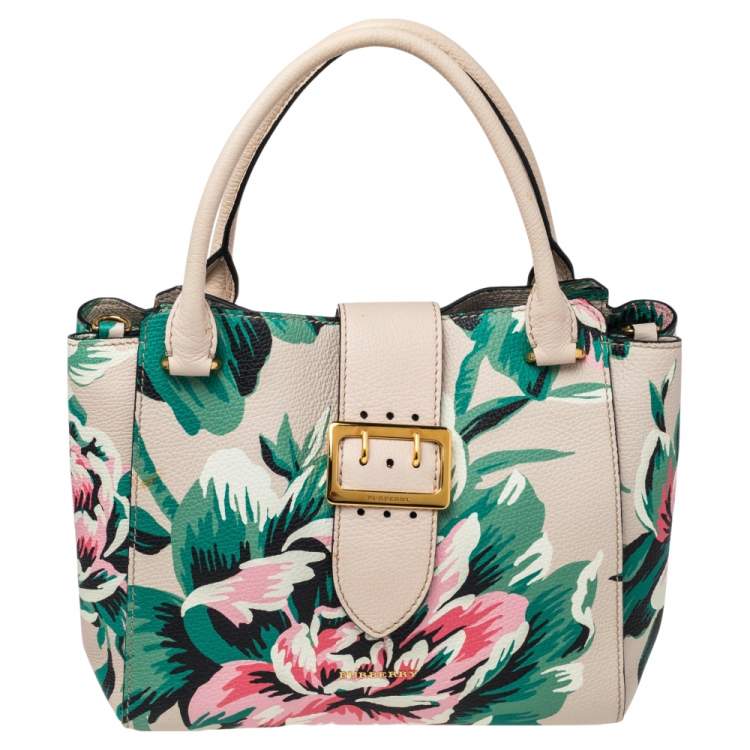 Burberry Multicolor Floral Print Leather Medium Buckle Tote Bag