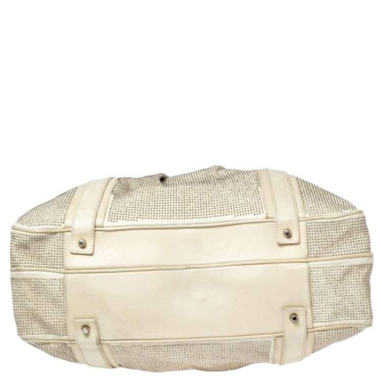 Pre Owned Burberry Off White Leather Studded Ashbury Knight Satchel
