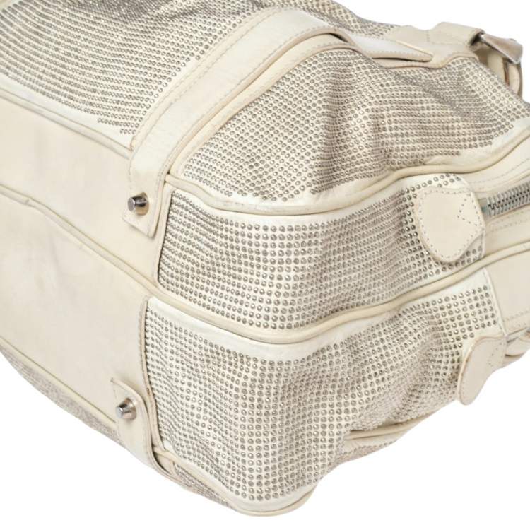 Pre Owned Burberry Off White Leather Studded Ashbury Knight Satchel