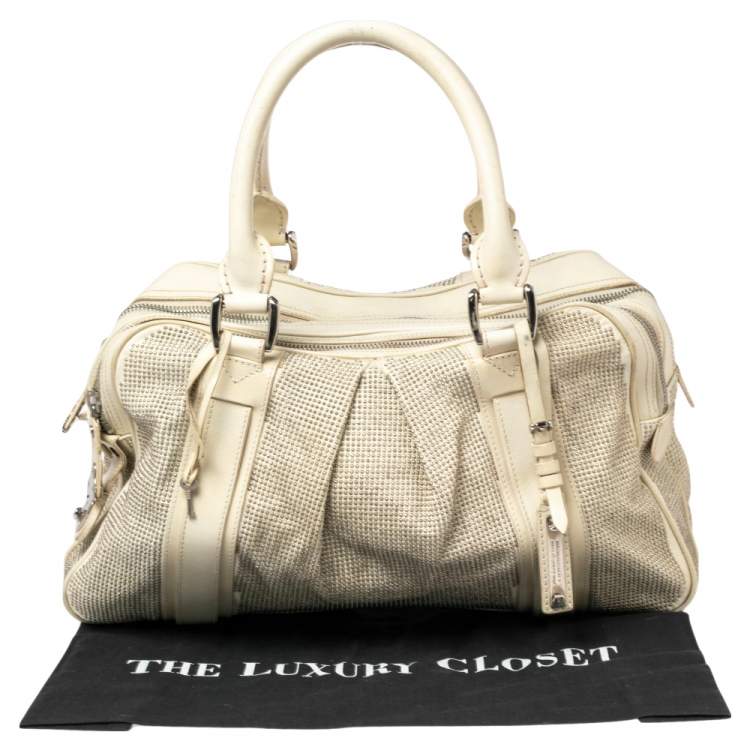 Pre Owned Burberry Off White Leather Studded Ashbury Knight Satchel