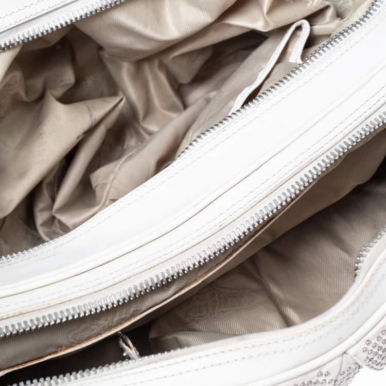 Pre Owned Burberry Off White Leather Studded Ashbury Knight Satchel