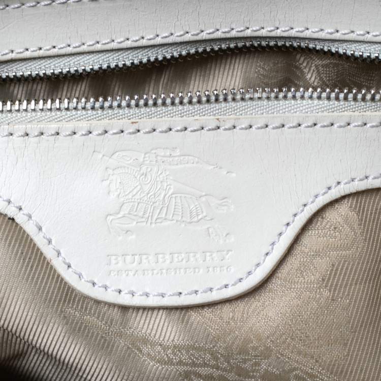 Pre Owned Burberry Off White Leather Studded Ashbury Knight Satchel