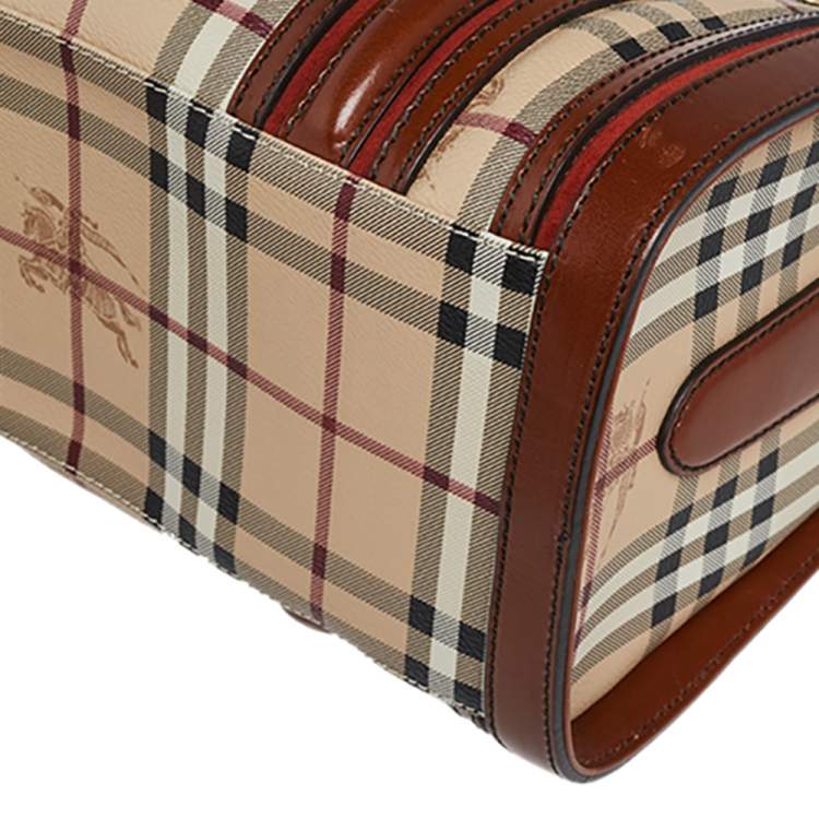 Pre Owned Burberry Beige/Tan Haymarket Check Coated Canvas and Leather Medium Alchester Bowler Bag