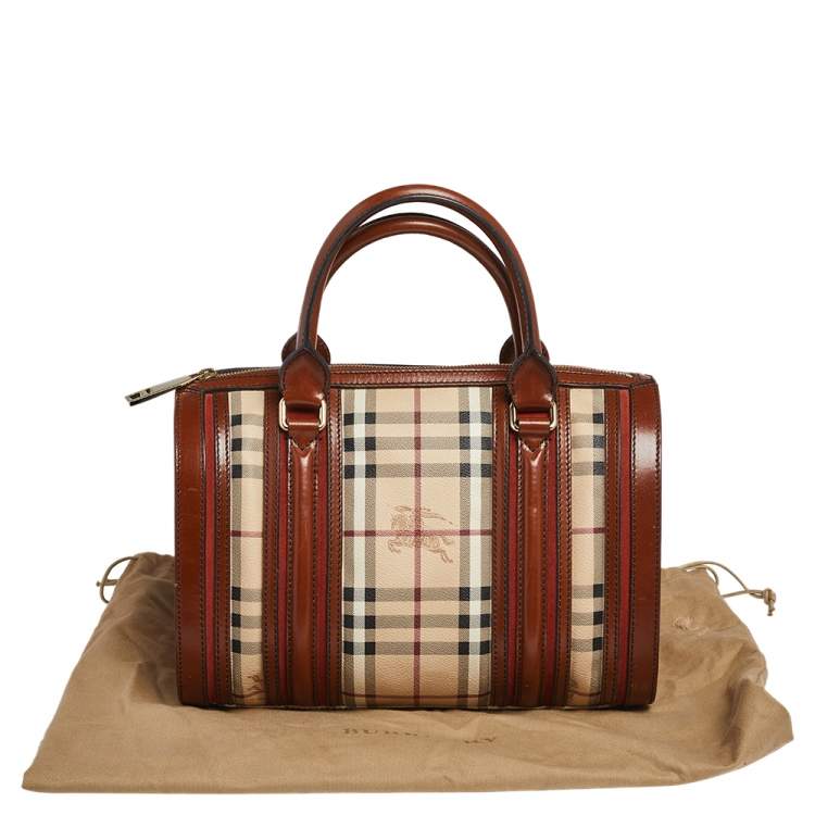 Pre Owned Burberry Beige/Tan Haymarket Check Coated Canvas and Leather Medium Alchester Bowler Bag