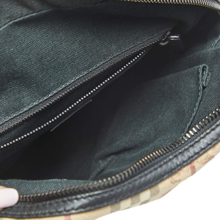 Pre Owned Burberry Beige/Black Haymarket Check PVC and Leather Messenger Bag