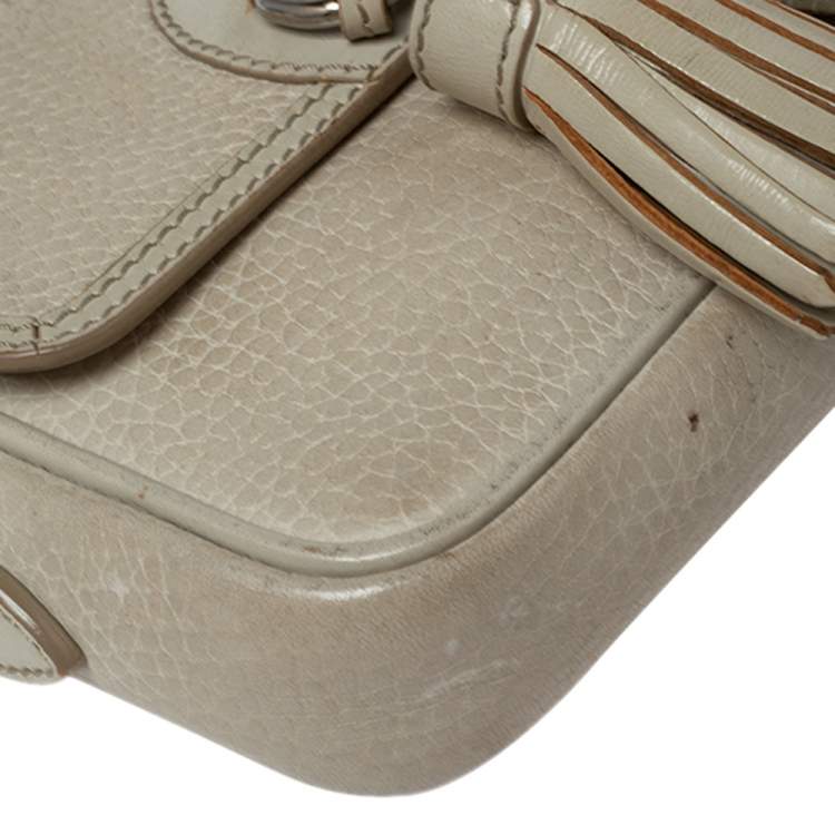 Pre Owned Burberry Beige Leather Tassel Crossbody Bag