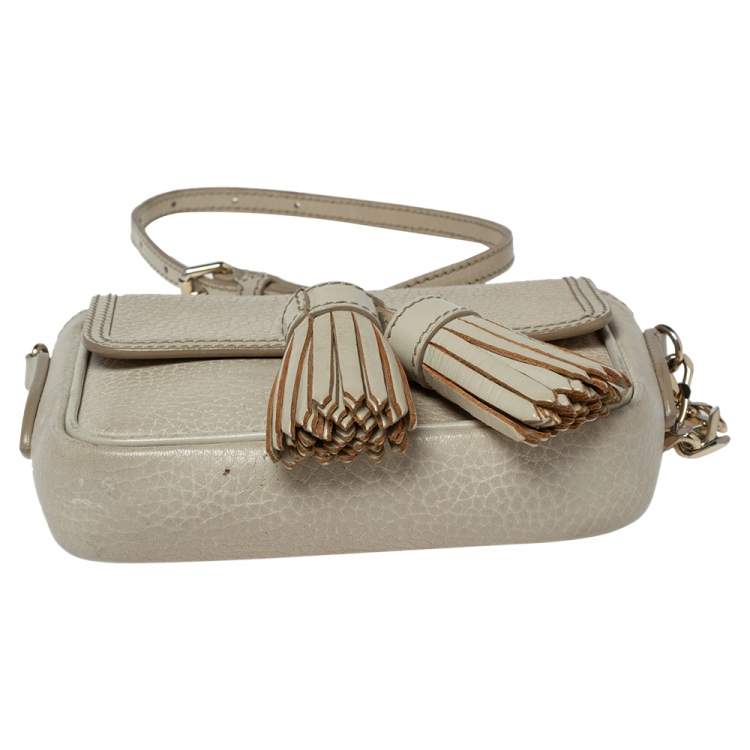 Pre Owned Burberry Beige Leather Tassel Crossbody Bag