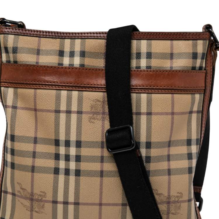 Pre Owned Burberry Brown/Beige Haymarket Check Coated Canvas and Leather Messenger Bag