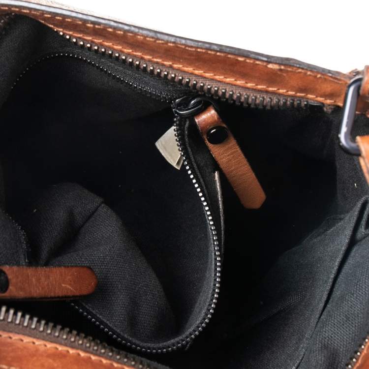 Pre Owned Burberry Brown/Beige Haymarket Check Coated Canvas and Leather Messenger Bag