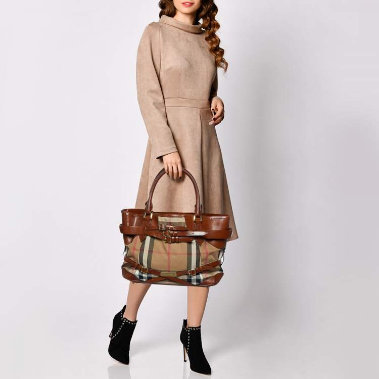 Burberry Brown House Check Canvas and Leather Medium Bridle Lynher Tote  Burberry | The Luxury Closet