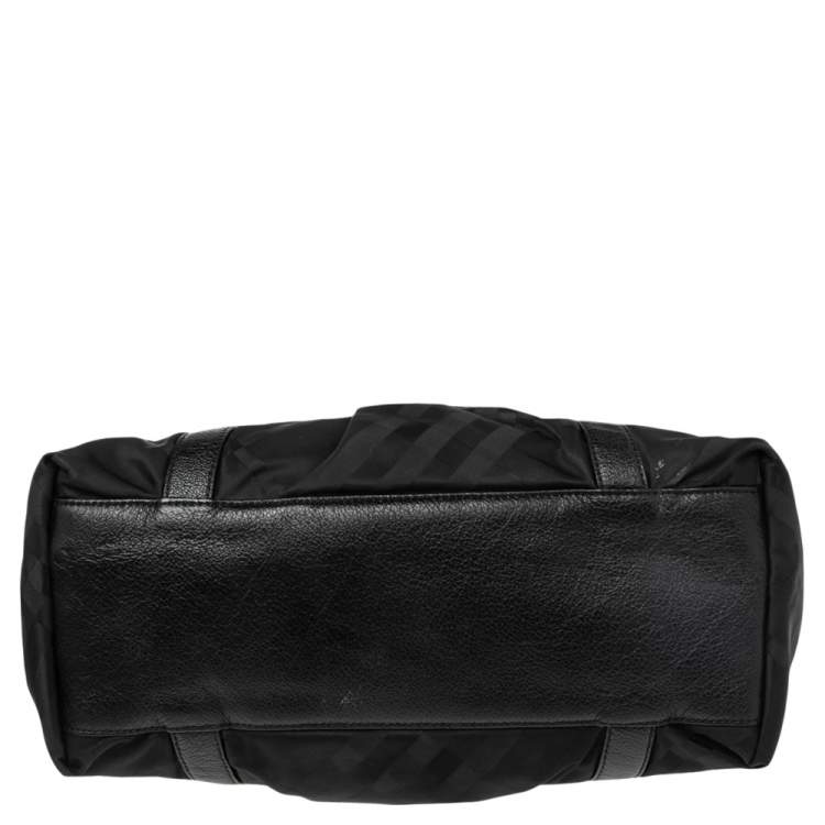 Pre Owned Burberry Black Check Nylon and Leather Trim Satchel