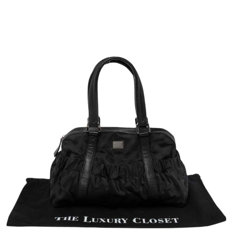 Pre Owned Burberry Black Check Nylon and Leather Trim Satchel