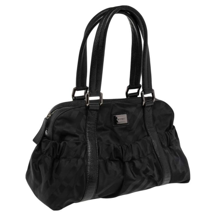 Pre Owned Burberry Black Check Nylon and Leather Trim Satchel