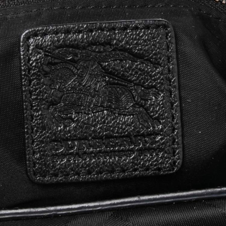Pre Owned Burberry Black Check Nylon and Leather Trim Satchel