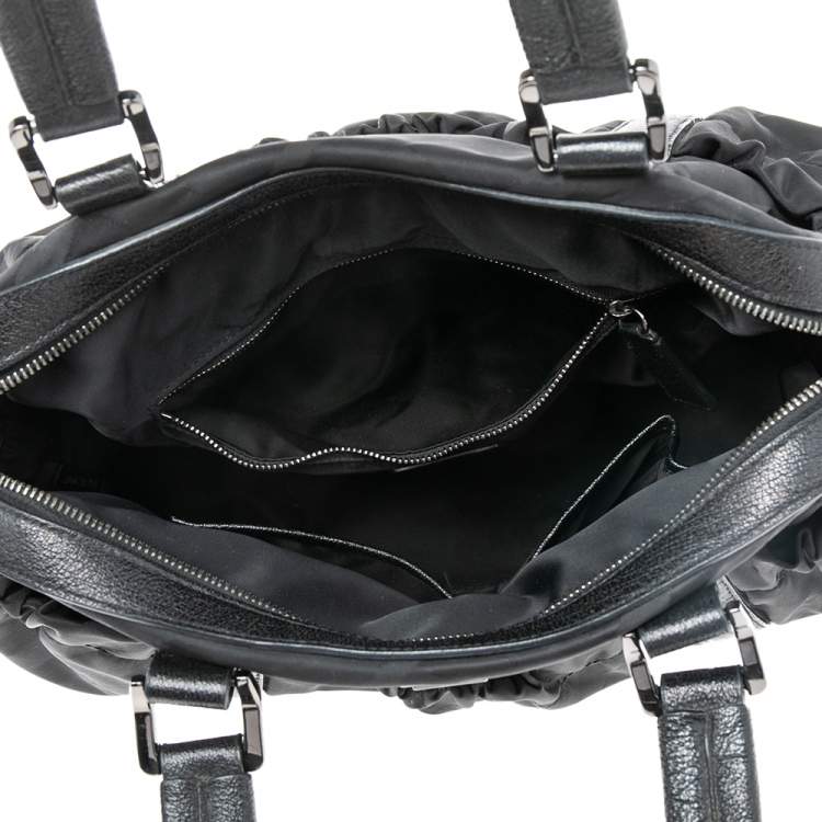 Pre Owned Burberry Black Check Nylon and Leather Trim Satchel