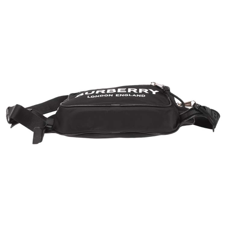 Pre Owned Burberry Black Logo Print Nylon And Leather Bum Belt Bag 