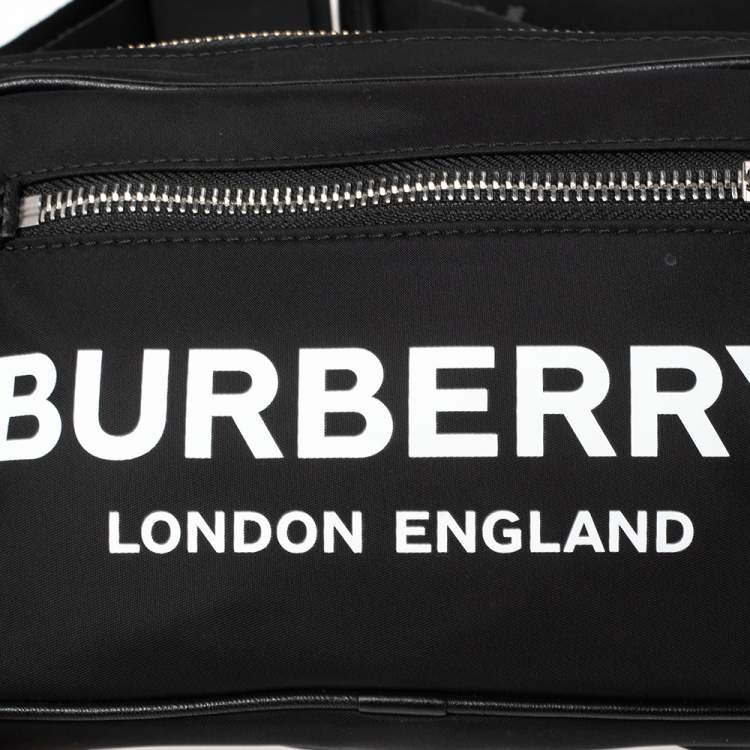 Pre Owned Burberry Black Logo Print Nylon And Leather Bum Belt Bag 