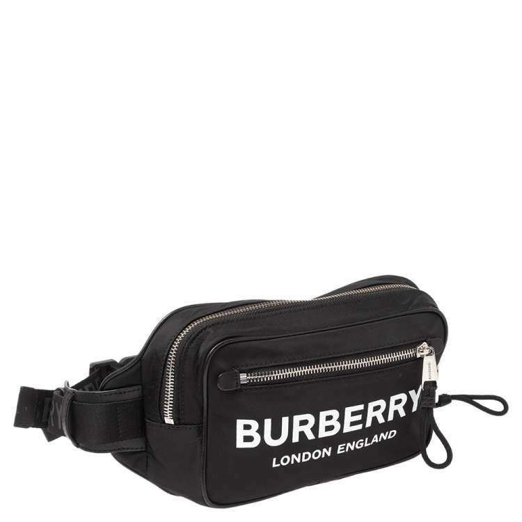 Pre Owned Burberry Black Logo Print Nylon And Leather Bum Belt Bag 