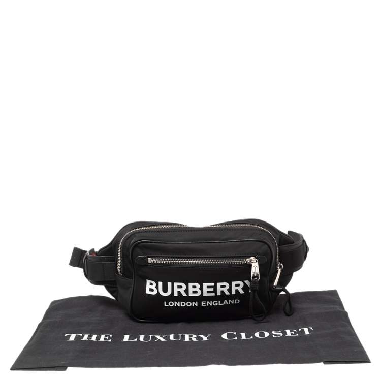 Pre Owned Burberry Black Logo Print Nylon And Leather Bum Belt Bag 