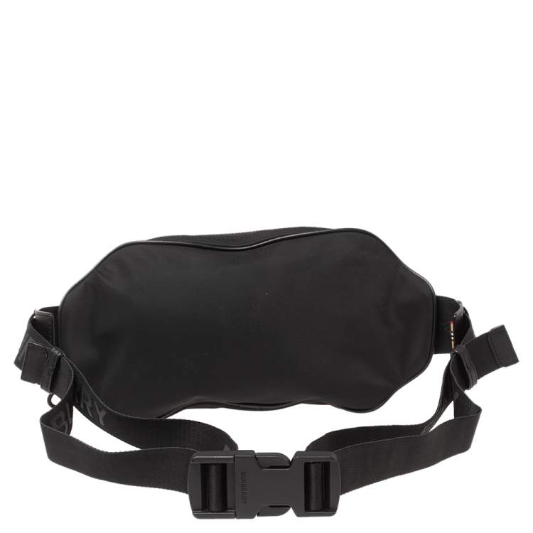 Pre Owned Burberry Black Logo Print Nylon And Leather Bum Belt Bag 