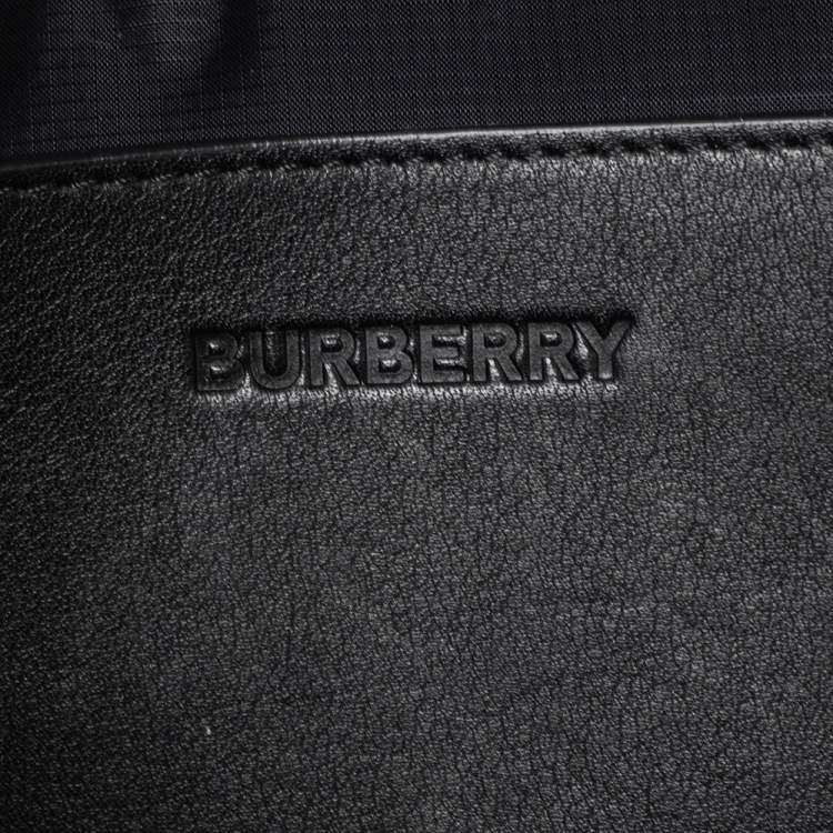 Pre Owned Burberry Black Logo Print Nylon And Leather Bum Belt Bag 