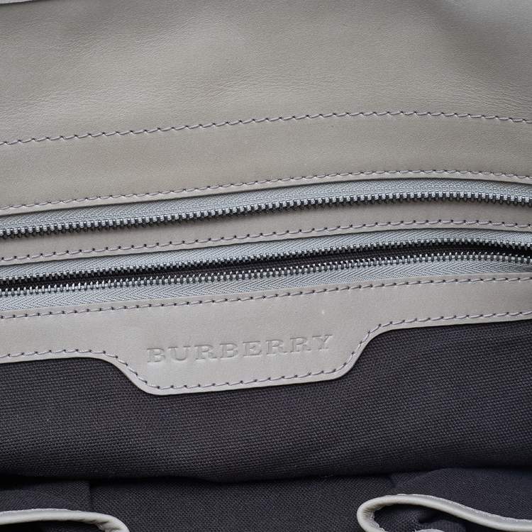 Pre Owned Burberry Beige Smoke Check PVC And Leather Tote