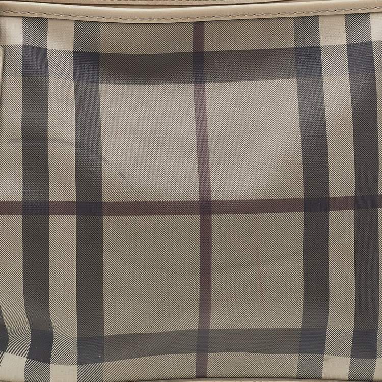 Pre Owned Burberry Beige Smoke Check PVC And Leather Tote
