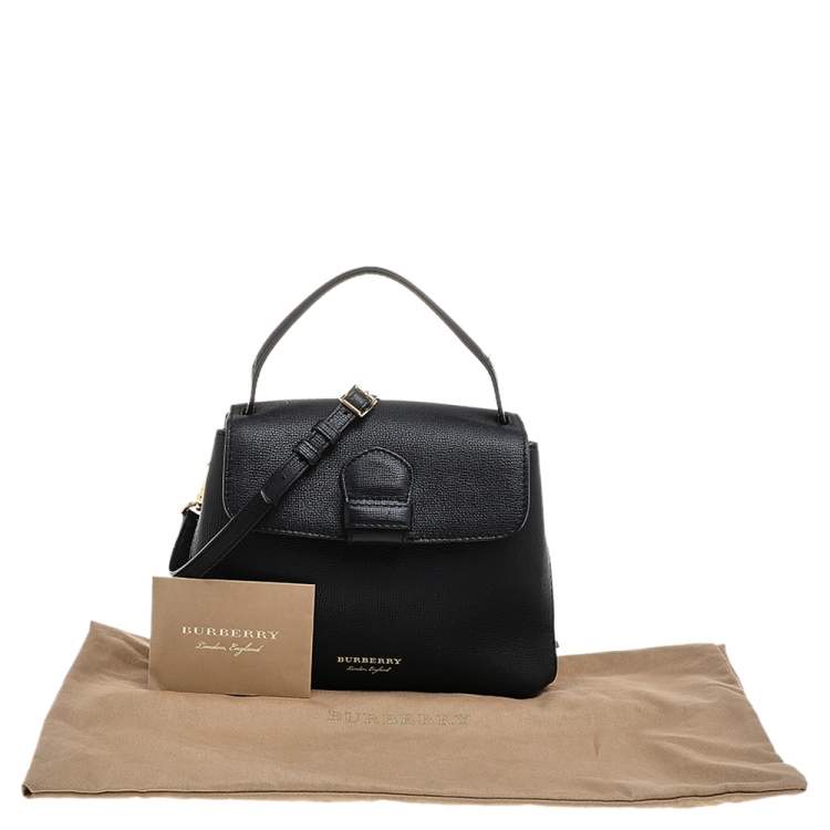 Pre Owned Burberry Black/Beige Leather And House Check Fabric Medium Camberley Top Handle Bag
