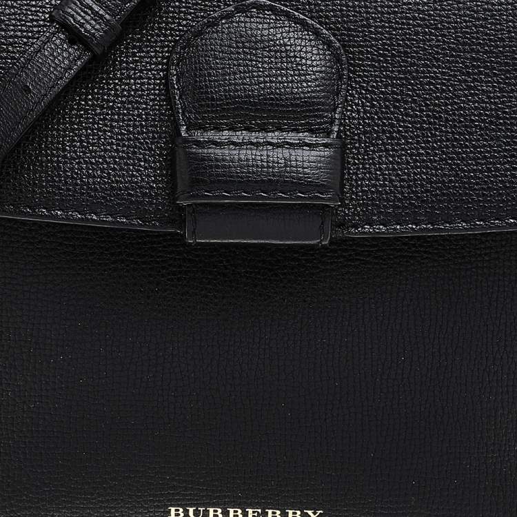 Pre Owned Burberry Black/Beige Leather And House Check Fabric Medium Camberley Top Handle Bag