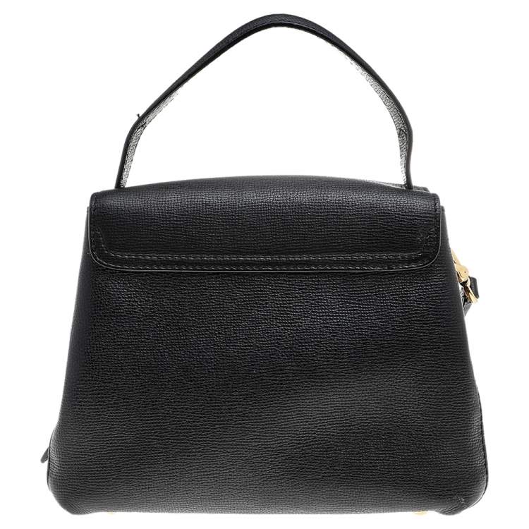 Pre Owned Burberry Black/Beige Leather And House Check Fabric Medium Camberley Top Handle Bag
