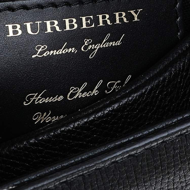 Pre Owned Burberry Black/Beige Leather And House Check Fabric Medium Camberley Top Handle Bag