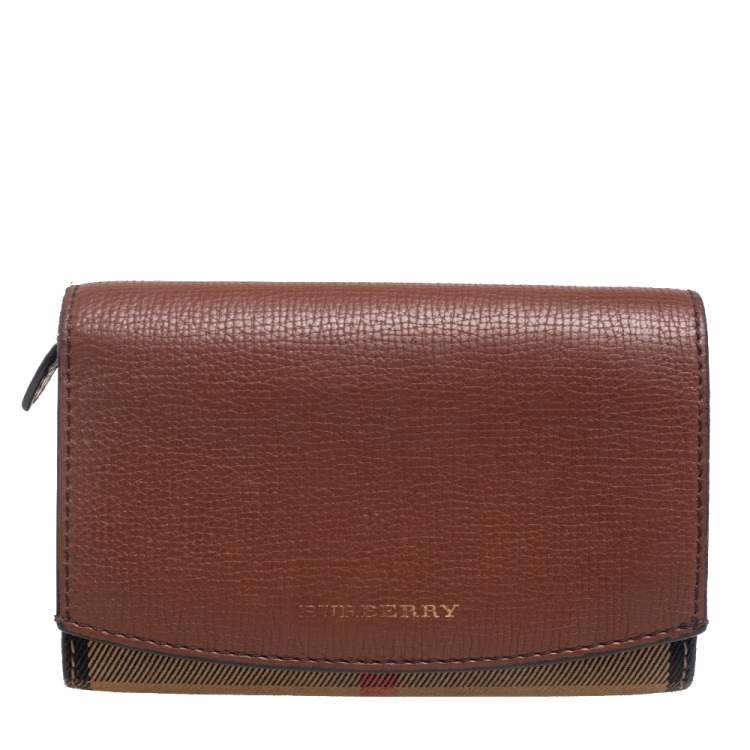 BURBERRY: wallet in leather and saffiano fabric - Brown