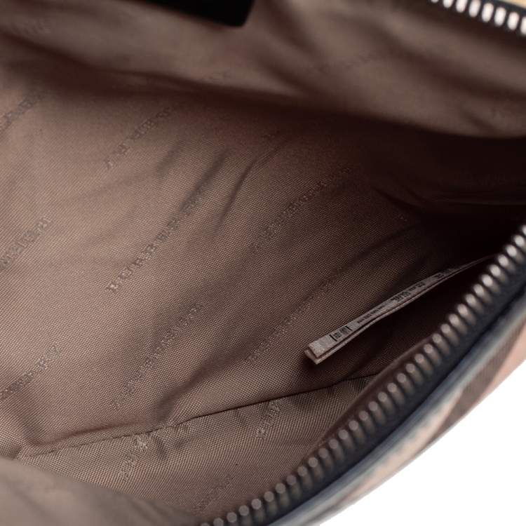 Pre Owned Burberry Black/Beige Nova Check Coated Canvas and Patent Leather Foldover Clutch