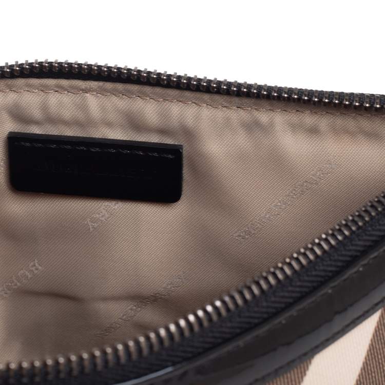 Pre Owned Burberry Black/Beige Nova Check Coated Canvas and Patent Leather Foldover Clutch