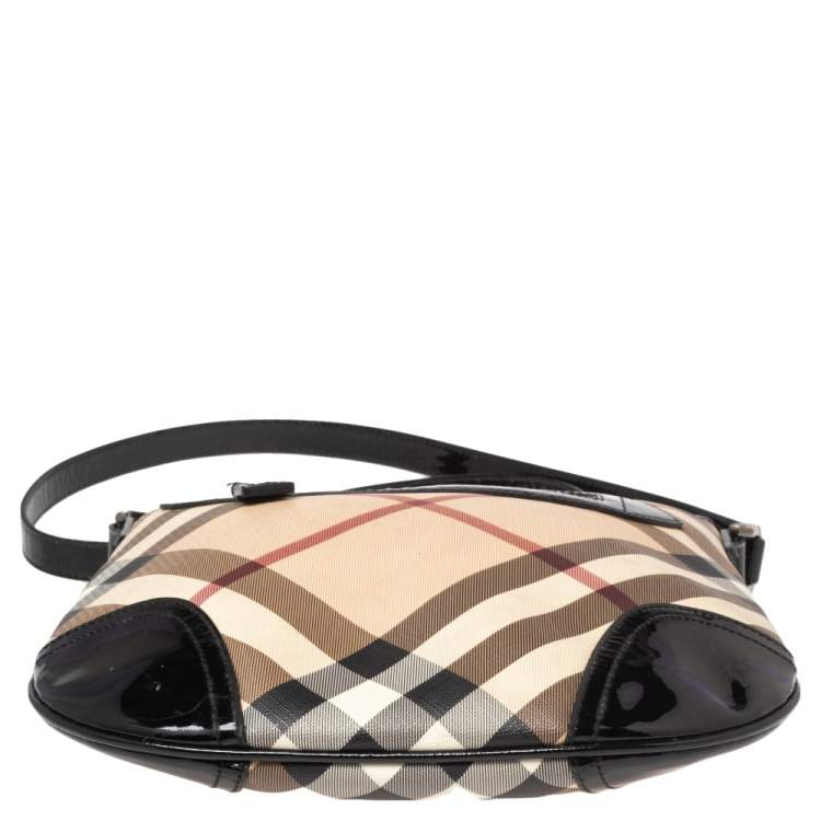 Pre Owned Burberry Black/Beige Supernova Check Coated Canvas and Patent Leather Dryden Messenger