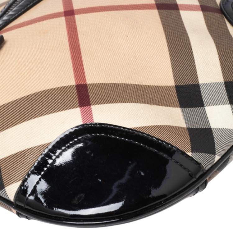 Pre Owned Burberry Black/Beige Supernova Check Coated Canvas and Patent Leather Dryden Messenger