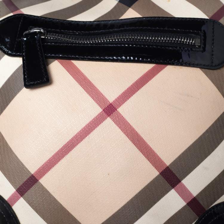 Pre Owned Burberry Black/Beige Supernova Check Coated Canvas and Patent Leather Dryden Messenger