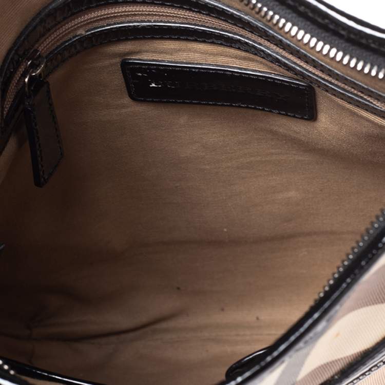 Pre Owned Burberry Black/Beige Supernova Check Coated Canvas and Patent Leather Dryden Messenger